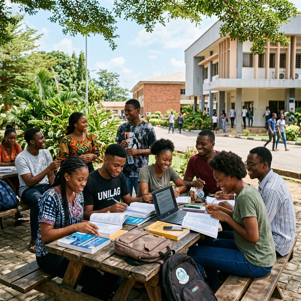 Nigerian students working together on campus